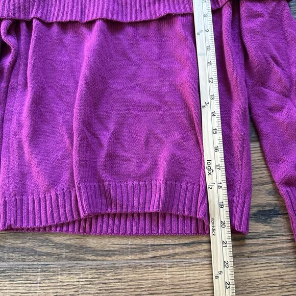 H&M Women’s Off Shoulder Sweater Magenta Pink Ribbed Foldover Neck Small Y2K - Picture 4 of 4